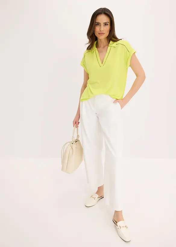 Polo en maille piquée de viscose avec empiècement en dentelle, bonprix