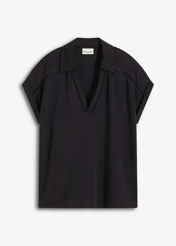 Polo en maille piquée de viscose avec empiècement en dentelle, bonprix