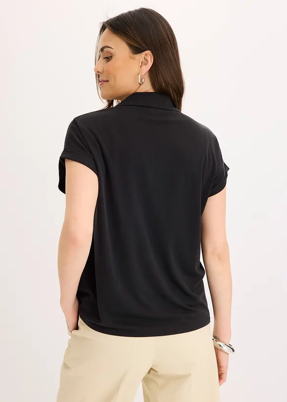 Polo en maille piquée de viscose avec empiècement en dentelle, bonprix