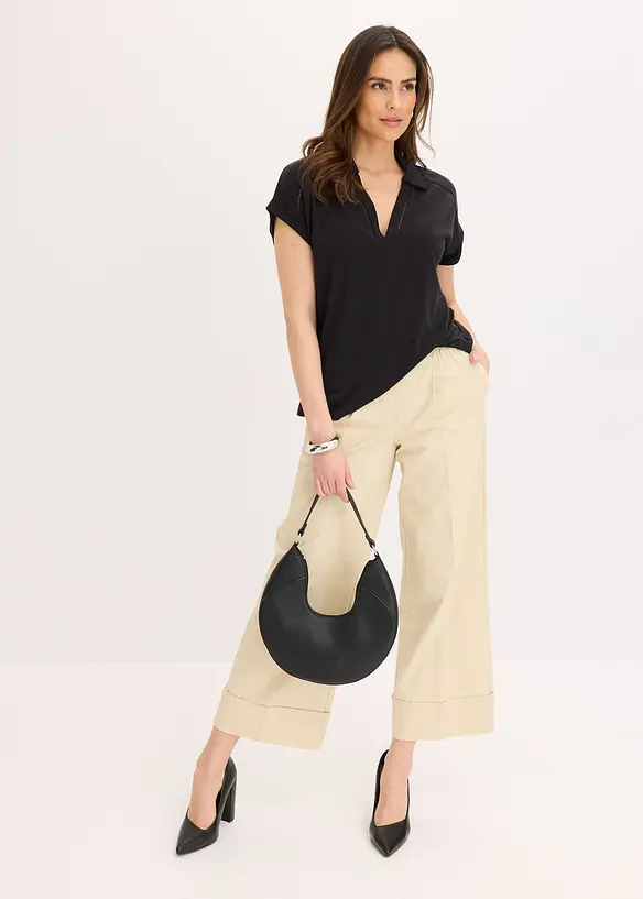 Polo en maille piquée de viscose avec empiècement en dentelle, bonprix