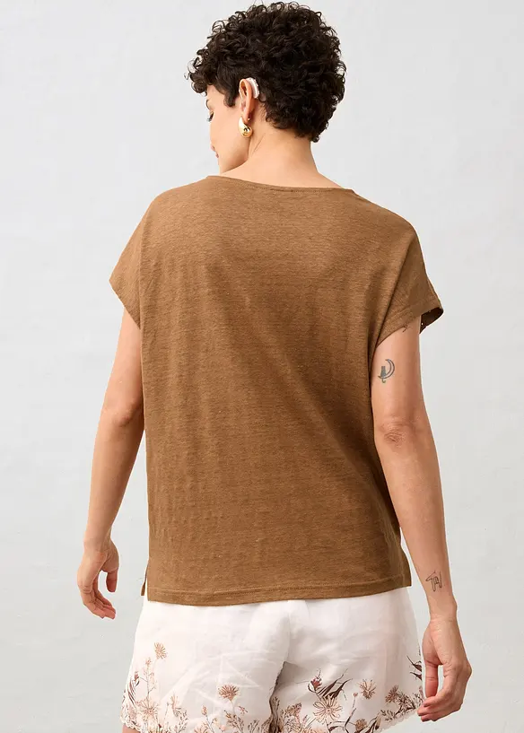 T-shirt 100% lin avec dentelle, bonprix