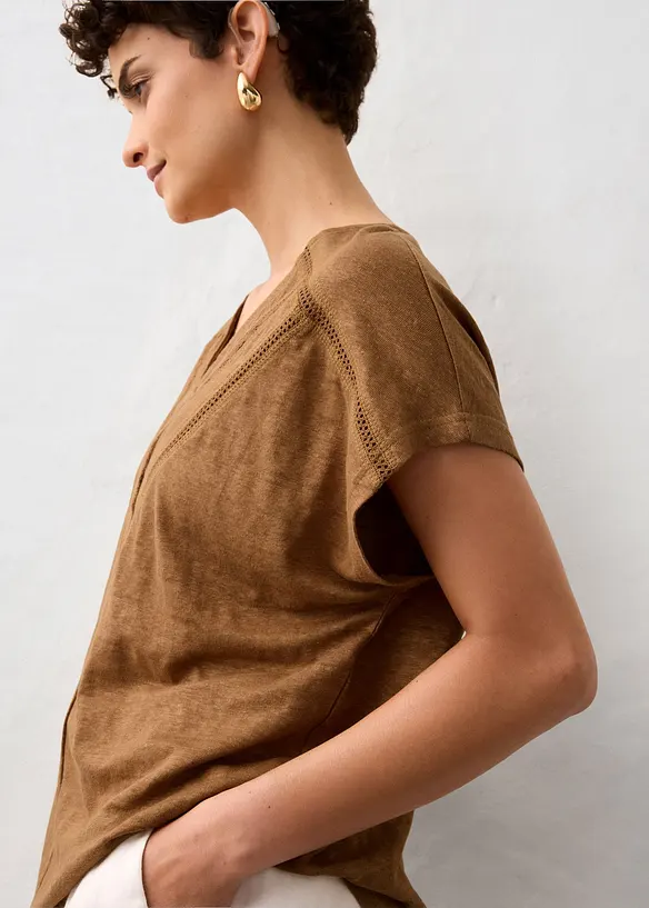 T-shirt 100% lin avec dentelle, bonprix