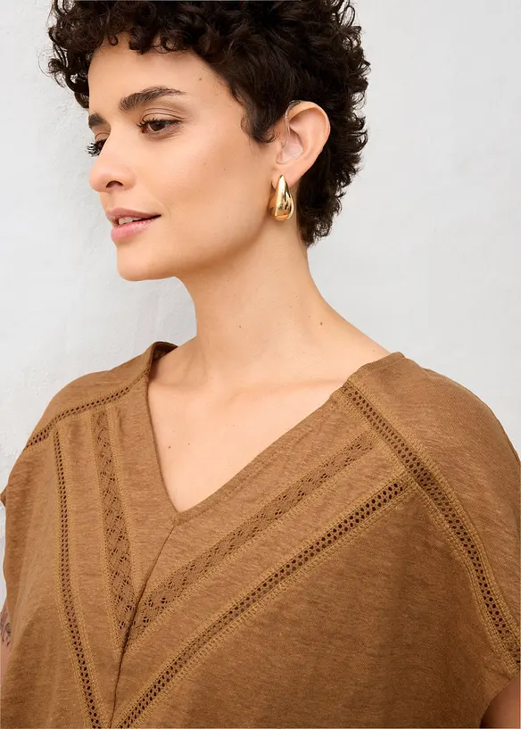 T-shirt 100% lin avec dentelle, bonprix