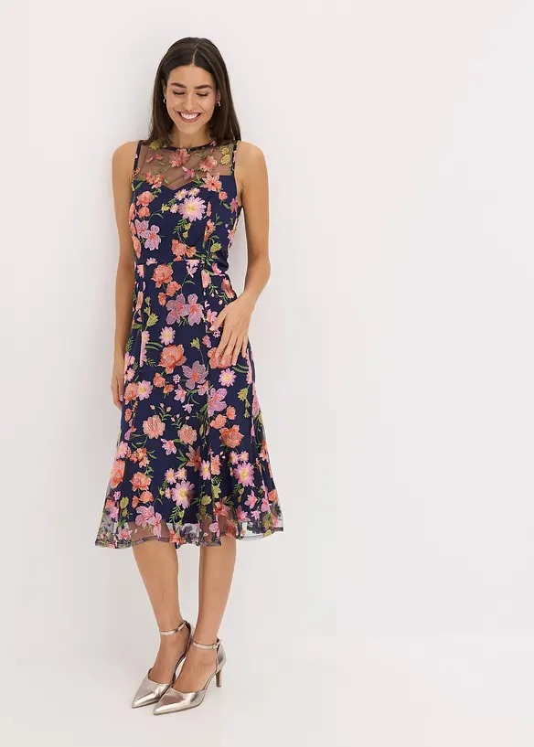 Robe midi avec broderies florales, bonprix