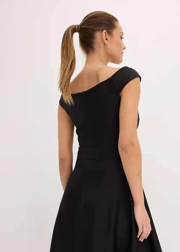 Robe col Bardot avec dentelle et ceinture, bonprix