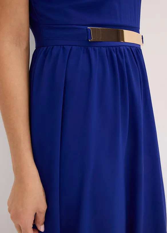 Robe longue en crêpe à col montant et empiècement taille, bonprix