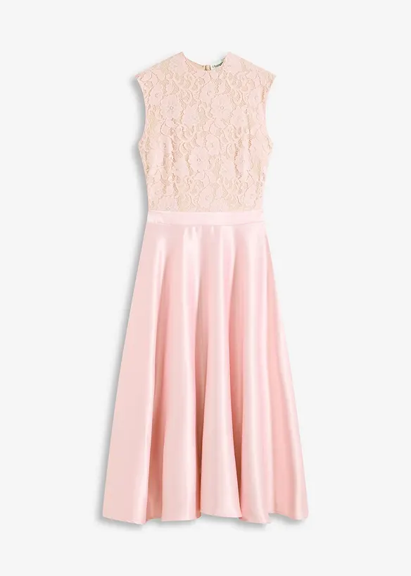 Robe midi en satin avec haut en dentelle, bonprix