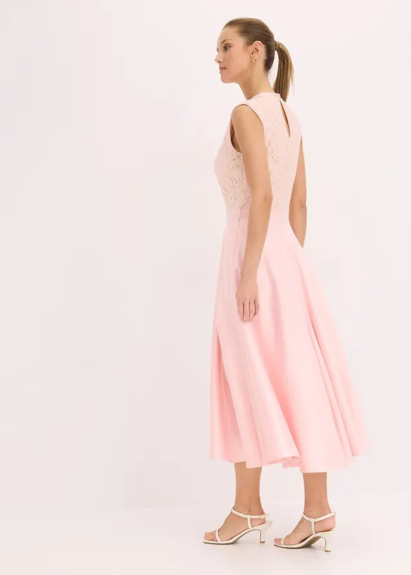 Robe midi en satin avec haut en dentelle, bonprix