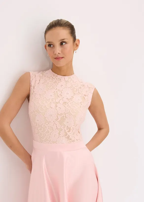 Robe midi en satin avec haut en dentelle, bonprix