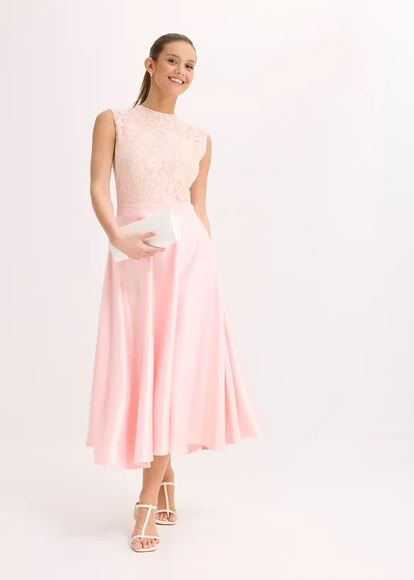 Robe midi en satin avec haut en dentelle, bonprix
