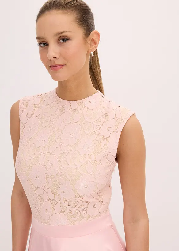 Robe midi en satin avec haut en dentelle, bonprix