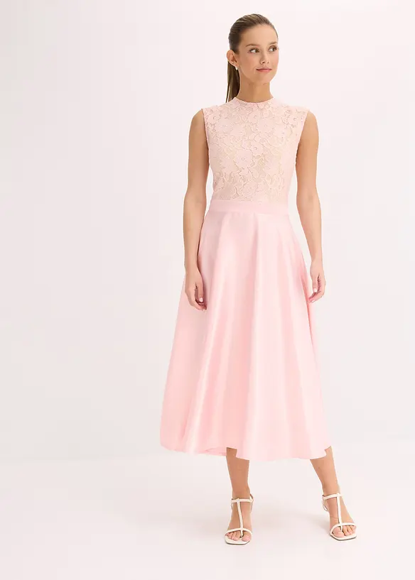 Robe midi en satin avec haut en dentelle, bonprix