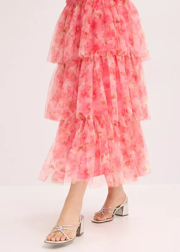 Robe midi en tulle fin à volants, bonprix