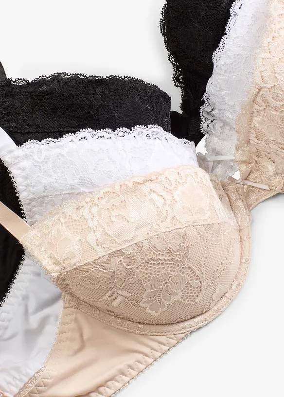 Lot de 3 soutiens-gorge push-up avec dentelle, bonprix