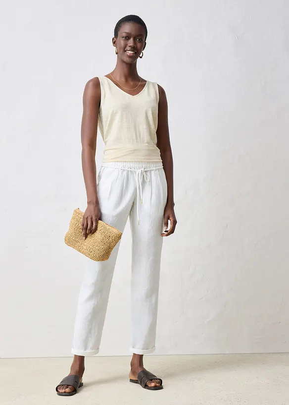 Pantalon taille élastiquée 100 % lin, bonprix