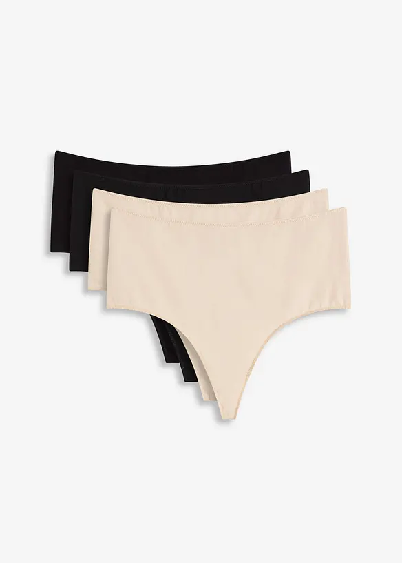 Lot de 4 strings taille haute coton, bonprix