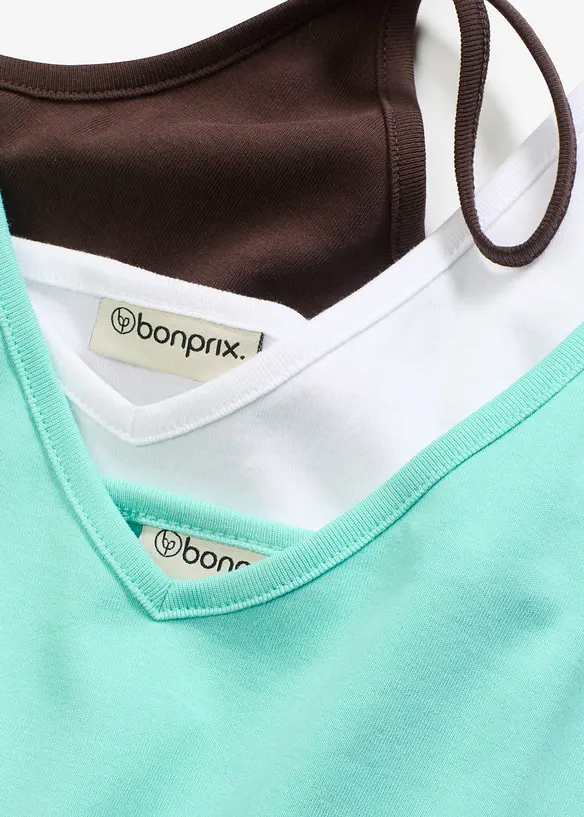 Lot de 3 tops &agrave; fines bretelles 100% coton, bonprix