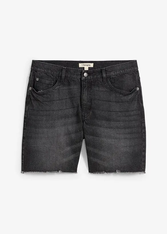 Bermuda en jean extensible &agrave; finitions effiloch&eacute;es, loose, bonprix