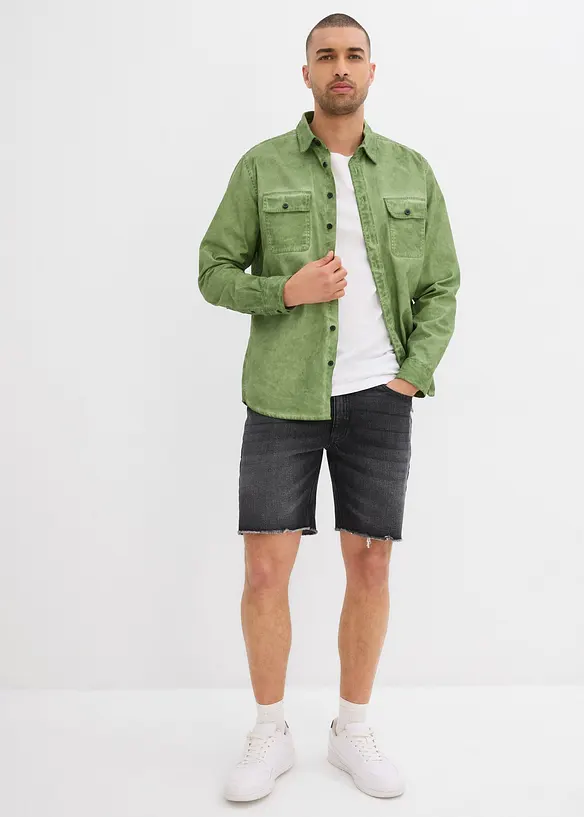 Bermuda en jean extensible &agrave; finitions effiloch&eacute;es, loose, bonprix