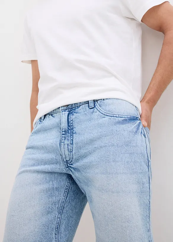 Bermuda en jean extensible à finitions effilochées, loose, bonprix