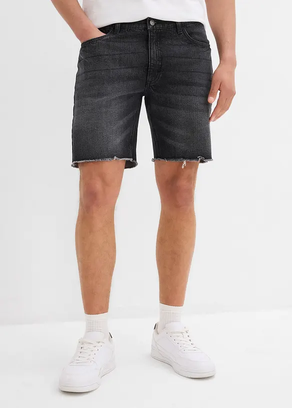 Bermuda en jean extensible &agrave; finitions effiloch&eacute;es, loose, bonprix