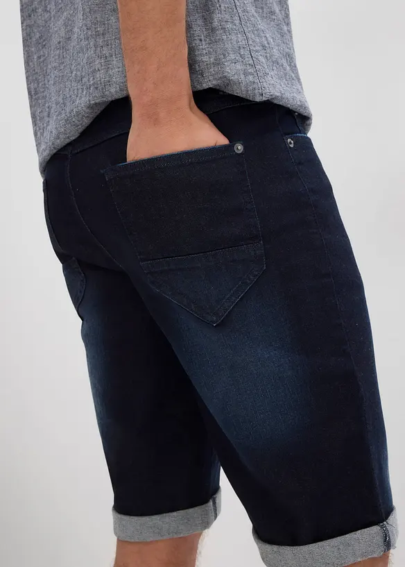 Bermuda en jean extensible, base retroussée, regular, bonprix