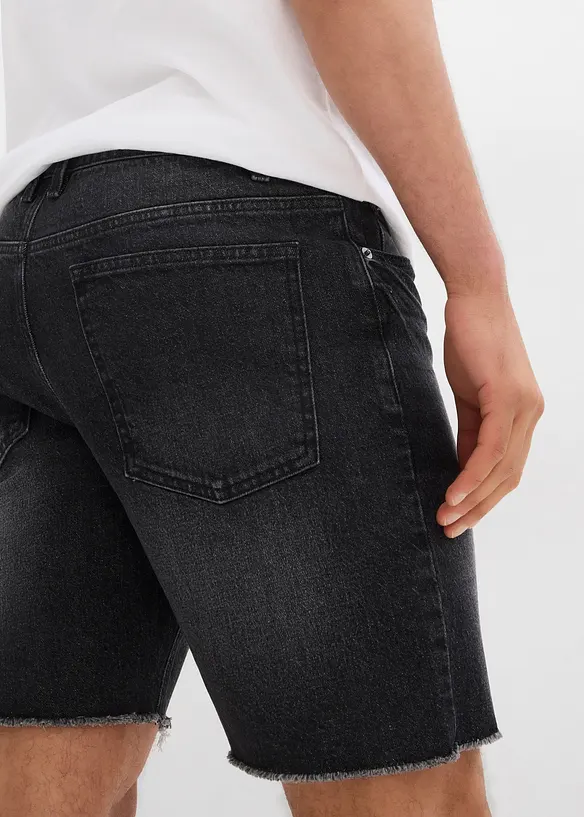 Bermuda en jean extensible &agrave; finitions effiloch&eacute;es, loose, bonprix