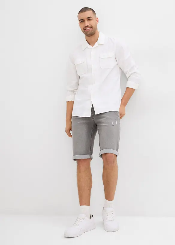 Bermuda en jean extensible, base retroussée, regular, bonprix