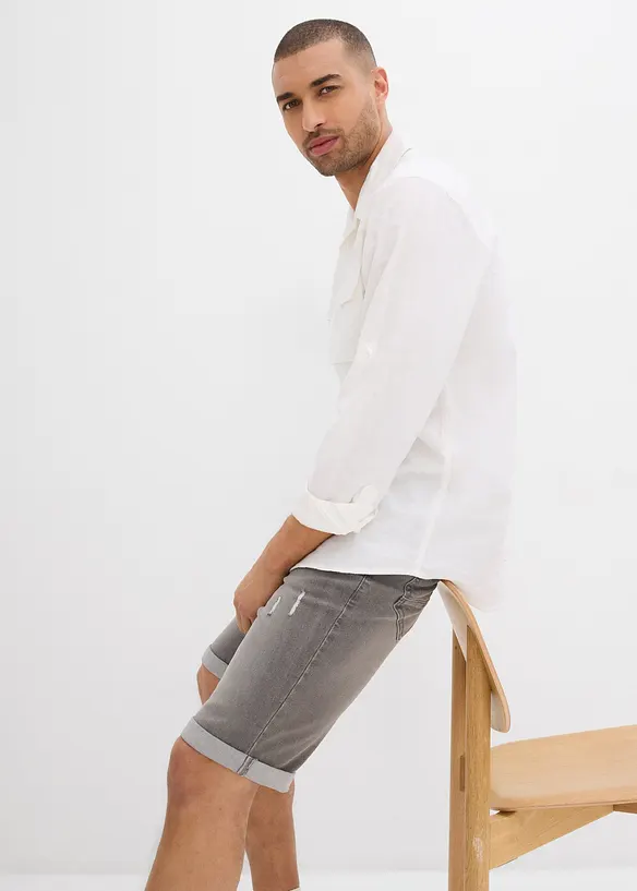 Bermuda en jean extensible, base retroussée, regular, bonprix