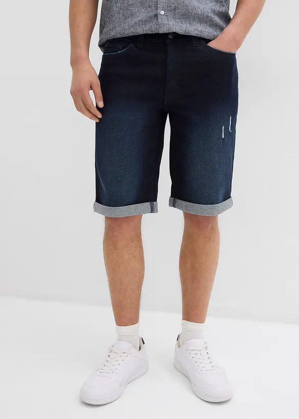 Bermuda en jean extensible, base retroussée, regular, bonprix