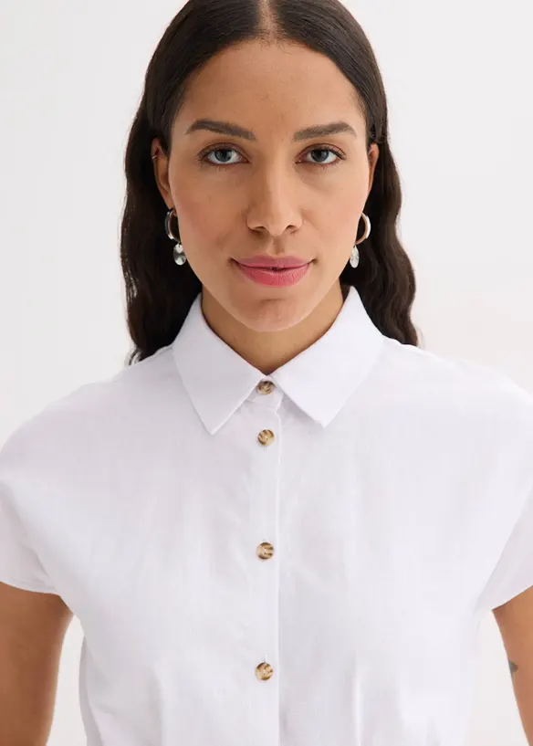 Chemisier léger à manches courtes en lin mélangé, bonprix