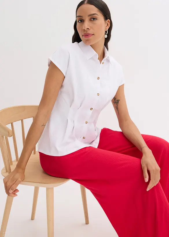 Chemisier léger à manches courtes en lin mélangé, bonprix