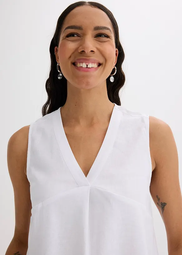 Blouse sans manches en lin m&eacute;lang&eacute;, bonprix