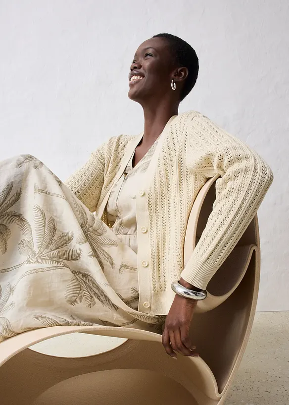 Gilet en maille ajourée avec lin, bonprix