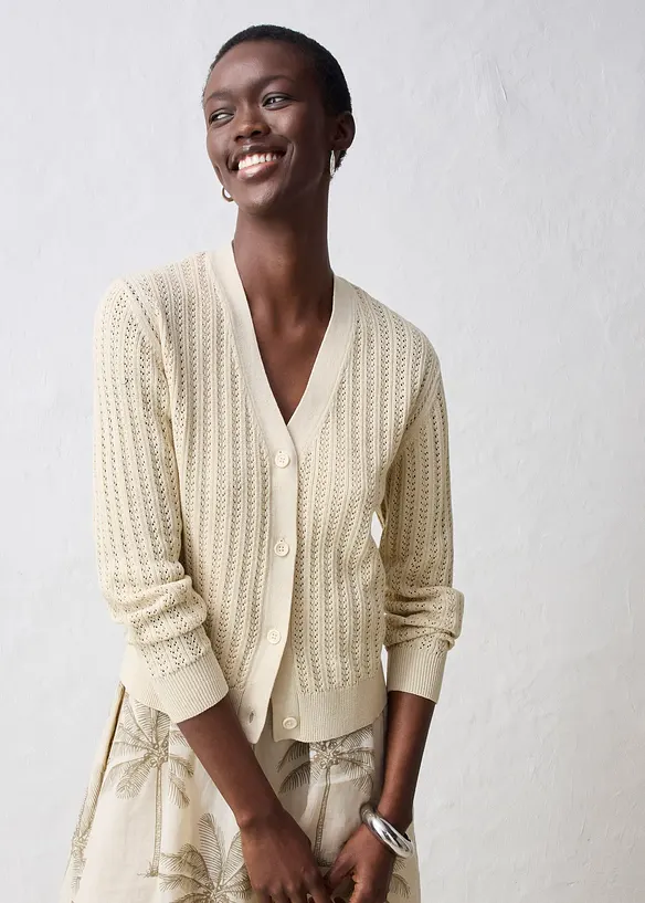 Gilet en maille ajourée avec lin, bonprix