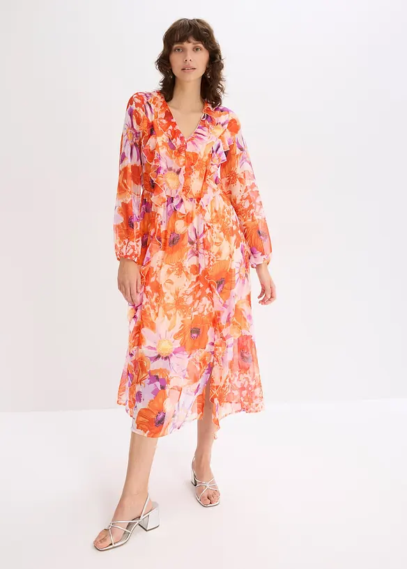 Robe en crêpe à volants, bonprix