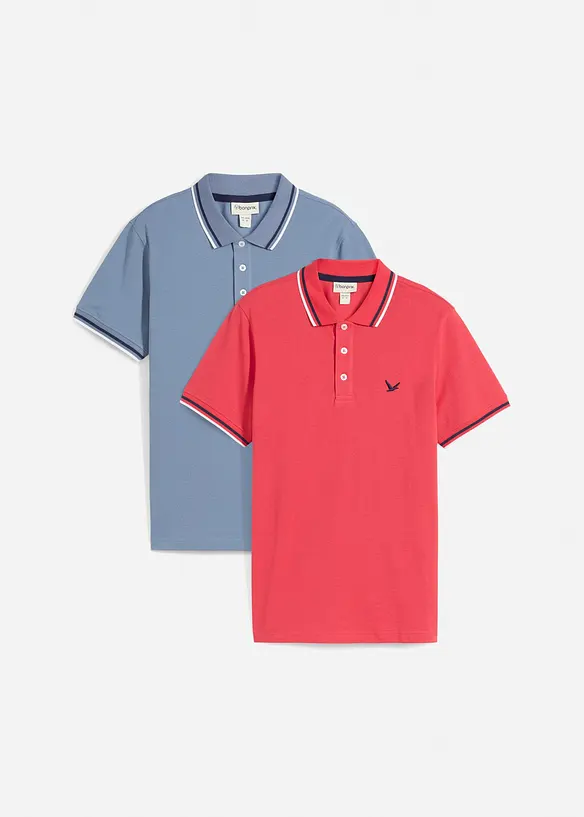 Lot de 2 polos en maille piquée 100% coton, bonprix