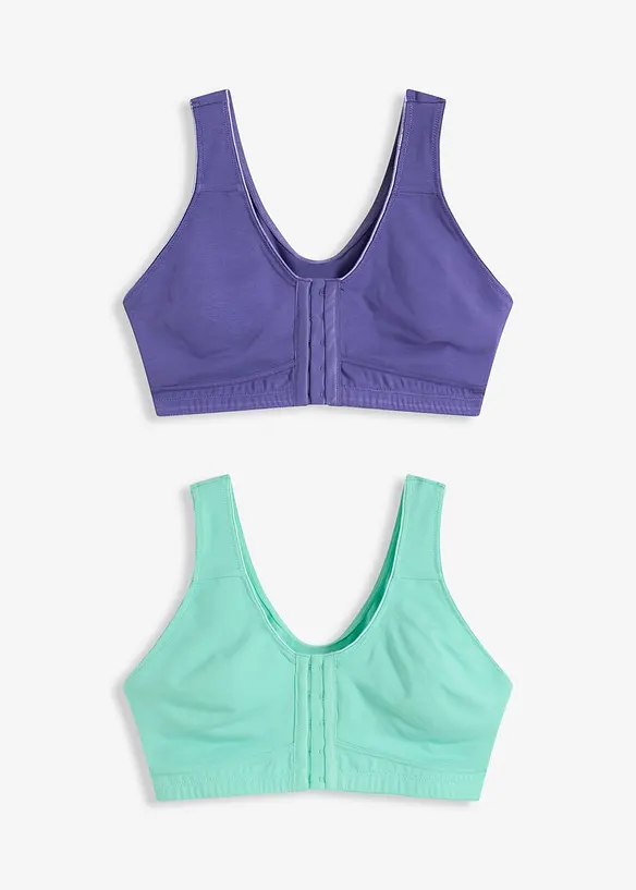 Lot de 2 soutiens-gorge coton sans armatures à fermeture devant, bonprix