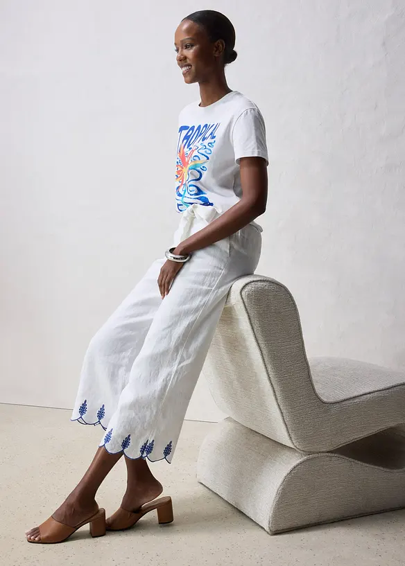 Jupe-culotte en lin avec ceinture (ens. 2 pces), bonprix