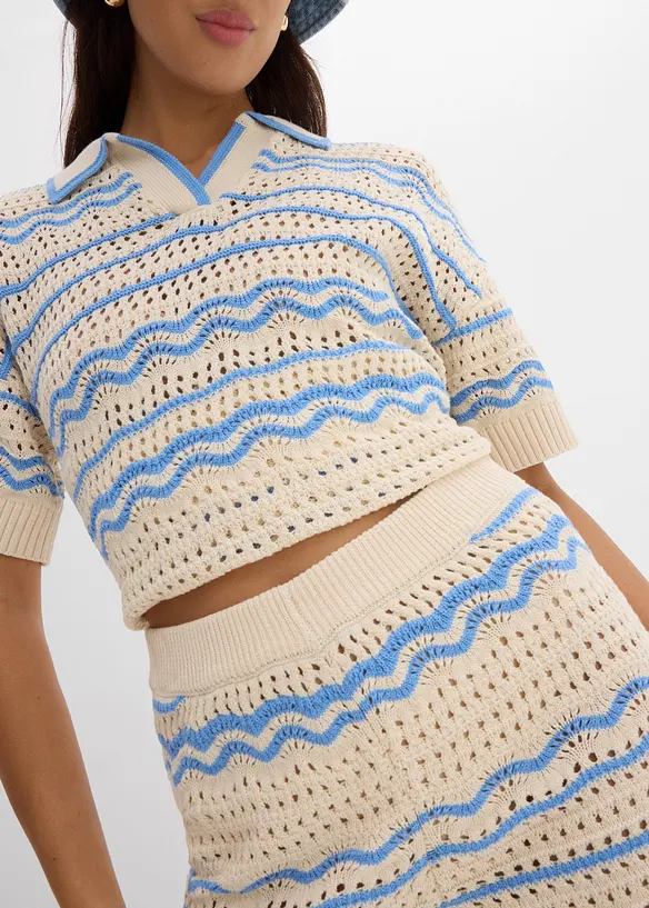 Short en maille aérienne coton et lin, bonprix