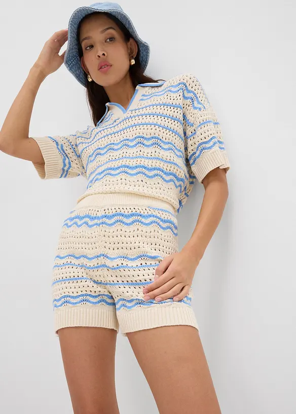 Short en maille aérienne coton et lin, bonprix