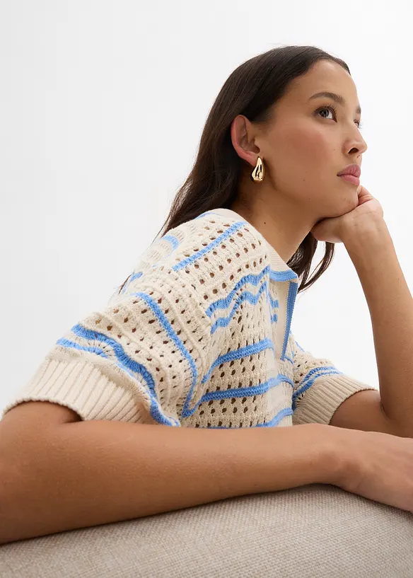 T-shirt oversize en maille légère coton et lin, bonprix