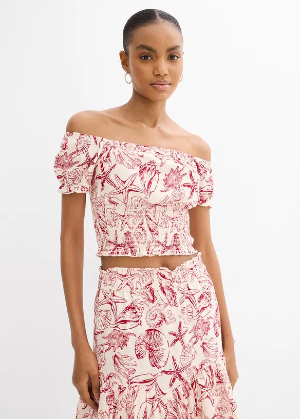 Blouse à encolure Bardot, 100% coton, bonprix