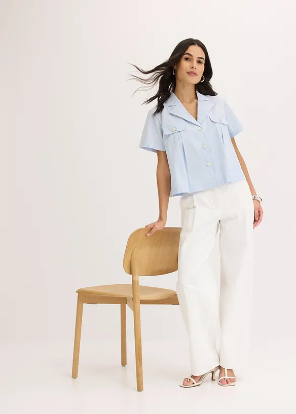 Chemisier cropped à manches courtes en popeline de coton, bonprix