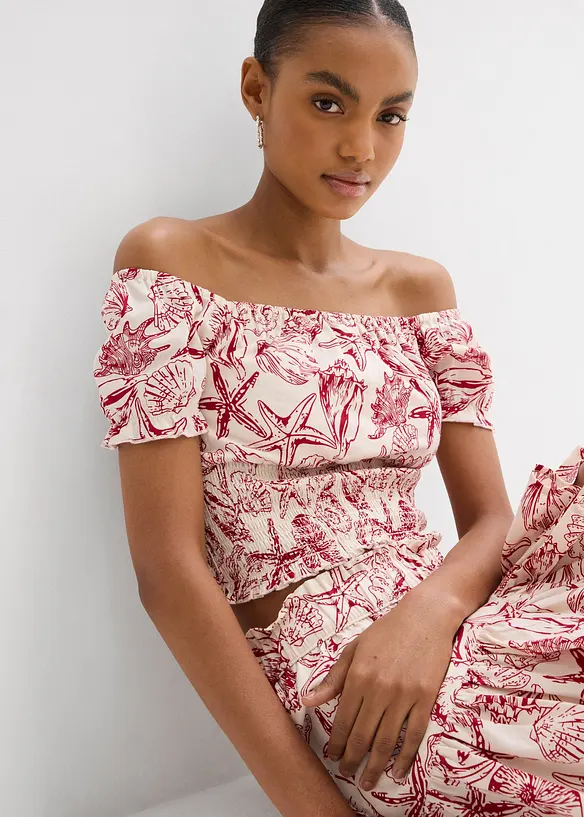 Blouse à encolure Bardot, 100% coton, bonprix