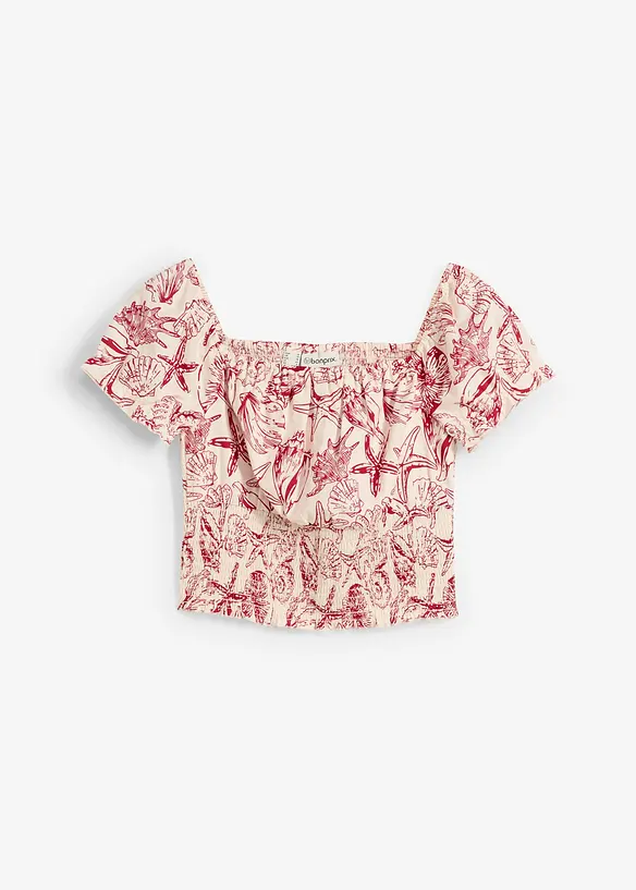 Blouse à encolure Bardot, 100% coton, bonprix