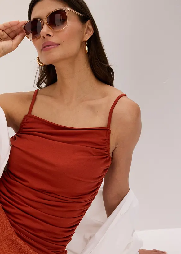 Top froncé à fines bretelles, bonprix