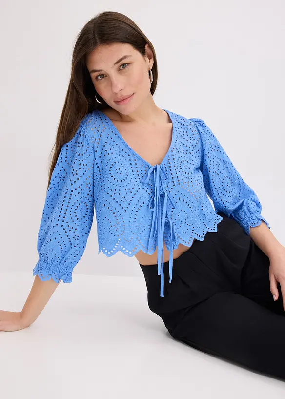 Blouse en broderie anglaise à manches bouffantes, bonprix