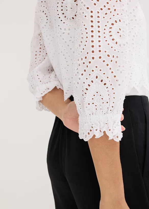 Blouse en broderie anglaise à manches bouffantes, bonprix