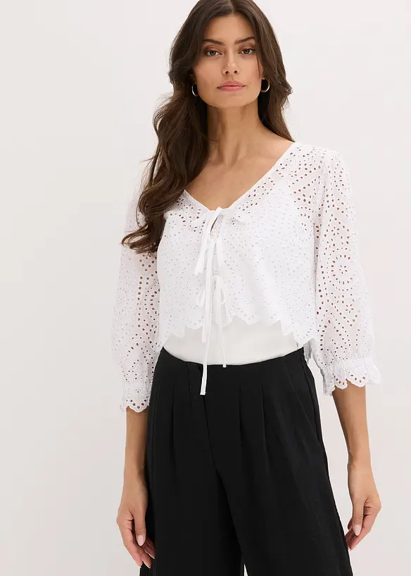 Blouse en broderie anglaise à manches bouffantes, bonprix